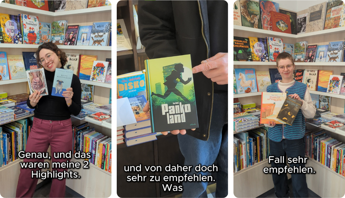 Drei Auschnitte von unseren Videos, in denen wir Bücher vorstellen